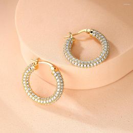 Hoop Earrings Luxury Full White Black Zircon Stone Round For Women Silver Gold Colour Bridal Charm Wedding Engagement CZ