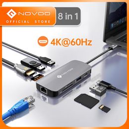 Hubs NOVOO 8in1 4K 60Hz USBC HUB Type C to HDMIcompatible HUB 5Gbps USB 3.0 RJ45 PD 100W SD/TF Slots Adapter For MacBook Pro Air