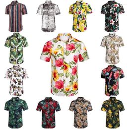 Men's Casual Shirts Summer Men Shirt Hawaiian Turn-down Collar Short Sleeve Tops Quick Dry Beach Wear Button Vacation Travel Clothing