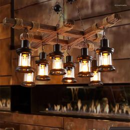 Pendant Lamps Nostalgic Wood Decorative Lamp Retro Industrial Style Restaurant Living Room Theme Bar Internet Cafe Wooden Chandeliers