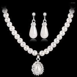 Necklace Earrings Set Fashion Natural Imitation Pearl Jewelry Classic Sets Crystal Water Drop Bridal Birthday Girl Gift Wedding