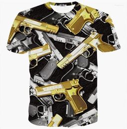 Men's T Shirts Gold And Silver Pistol European American Trend Digital Printing Short-sleeved T-shirt Man