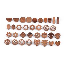 10pcs Fashion Wood Geometric Round Flower Heart Stud Earring For Women DIY Earrings connect Jewelry Gifts Accessories Findings