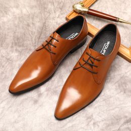 Leather Formal Shoes For Men Genuine Leather Italian Dress Shoes Men Black Brown Lace Up Wedding Mens Pointy oxford Shoes