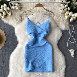 Casual Dresses Summer French Style Sexy Open Back V-Neck Strap Women Slim Fit Irregular Light Mature Split Wrap Hip