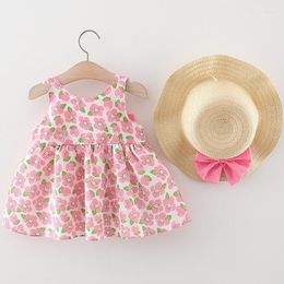 Girl Dresses 2Piece Summer Baby Toddler Clothes Korean Cute Big Bow Sleeveless Flowers Cotton Infant Princess Dress Sets BC399