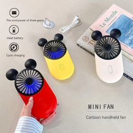 Cartoon Luminous Small Fan Portable Usb Charging Handheld Mini Student Summer Outdoor Fan Big Wind Power Cute Gift