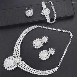 Necklace Earrings Set GODKI Elegant 4PCS Silver Colour Nigerian Jewellery For Women Wedding Zircon African Bridal 2023