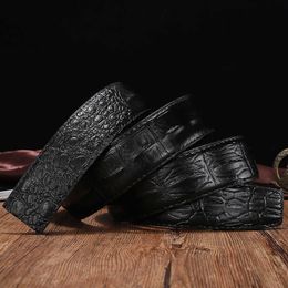 Crocodile Grain Without Buckle Brand Men's High Quality Genuine Jeans Strap 3.5cm Wide G230529