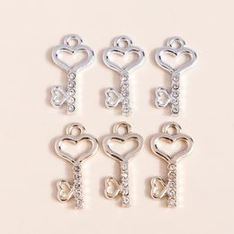 10pcs 12*23mm Crystal Key Charms for Necklaces Earrings Making Accessories Hearts Charms Pendants Jewellery Findings diy Craft