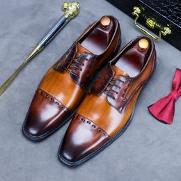 Office Shoes Vintage Design Oxford Men Dress Shoes Handmade Formal Business Bicolo Full Grain Real Leather Shoes for Menbicolo
