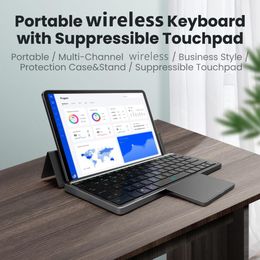 Keyboards 78 Keys Tablet Keyboard Bluetoothcompatible Concealable Keyboard with Big TouchPad PU Case Stand Dustproof for Tablet Notebook