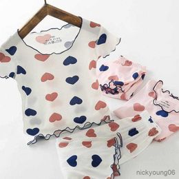 Clothing Sets 2023 Summer Clothes For Baby Girls Wear Soft Loose Short Sleeve Suits Kids Full Printing Shirt Set Two-pieces Pyjamas