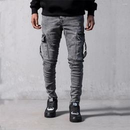 Men's Jeans Men Pants Casual Cotton Denim Trousers Multi Pocket Cargo Man Black Fashion Pencil Side Pockets