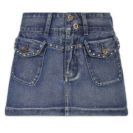 Skirts New Summer High Waist Slim Rivet Diamond Pocket Denim Shorts Women's 2023 Street Fashion miniskirt A-line Jean Skirt P230529