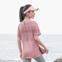 Women's T-Shirt Plus Size L-4XL T-Shirts Mesh Patchwork Quick-Dry Sports Short Sleeve Shirts Loose Fitness Breathable Tops With Split Hem J2305