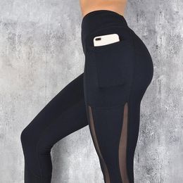 Leggings Mesh Patchwork Peach Lift Leggings Women High Waisted Push Up Leggins with Pockets Fitness Workout Yoga Pants Tights Plus Size