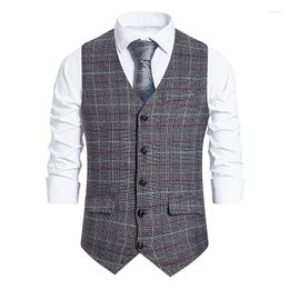 Men's Vests Men Fashion Plaid Business Casual Single Breasted Office Mens Clothing Suit Vest Sleeveless Wedding Top