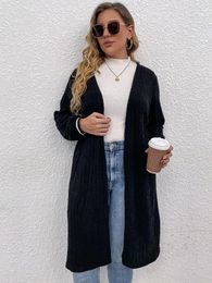 Outerwear Plus Size 4xl Coat Women Autumn 2023 Black Large Vintage Curvy Cardigan Long Sleeve Loose Oversize Solid Casual Sweater