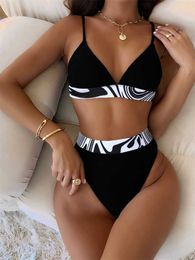 2023 New Micro V-neck High Waist G-string Pants Set Women's Beach Summer Bikini Swimwear P230530