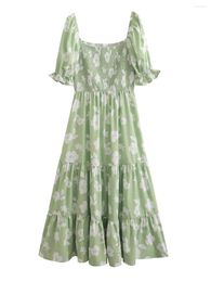 Party Dresses Jastie 2023 Summer Long Dress For Women Square Collar Short Sleeve Beach Printed Bohemian Retro Chic Floral Vestidos