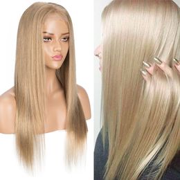 Sleek Human Hair Wigs Blonde Lace Front Wig For Women Straight Bob Wig Lace Closure Gold Brazilian Wigs Highlight Cosplay Wigs