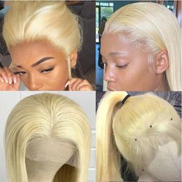 613 Blonde Soft Glueless Long Straight HD 13x4 Lace Front Wig Mixed Human Hair Wig For Black Women With Babyhair Daily Cosplay