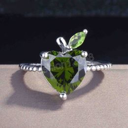 High Quality Artificial Olivine Rings Inlaid With Love Heart Apple Green Crystal Ring Exquisite Daily Jewelry