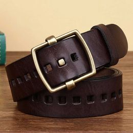 Smooth pin buckle for men's personal high-quality genuine leather pure copper young Citroen vintage denim belt G230529