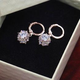 Hoop Earrings Cute Female Small Round Ball Vintage Rose Gold Color Wedding Jewelry Double For Women CZ