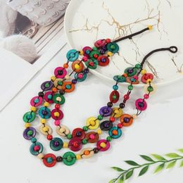 Chains Anniversary Bead Woven Vintage Multi-layered Long Necklace Bohemian Ethnic Coconut Shell Pendant