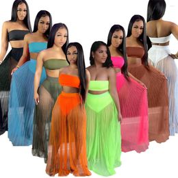 Work Dresses Summer Casual Matching Sets Sexy Women Two Pieces Solid Beach Outfits Cross Top Skirt