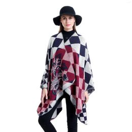 Scarves Euro-American Style Two-Color Plaid Flower Pattern Imitation Cashmere Warm Shawl