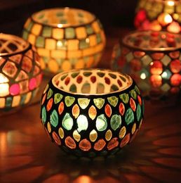Colourful Mosaic Candle Holders Round Glass Wedding Candlestick Christmas Home Table Decoration Ornament