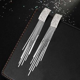 Stud 2019 New Gold Color Long Crystal Tassel clip on Earrings Without Piercing for Women Wedding Brinco Fashion Jewelry Gifts J230529