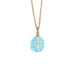 Jewellery Natural Stone Cross Necklace Women's Simple Clavicle Chain Stainless Steel Necklace