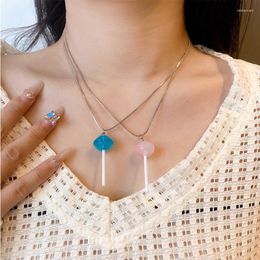 Pendant Necklaces Korean Girls Jewellery Accessories Cute Pink Blue Crystal Lollipop Statement For Women Clavicle Chain