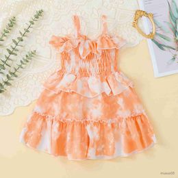 Girl's Dresses baby Toddler Infant Baby Girls Dress Tie Dyed Ruffle Dresses For Girls Summer Kids Clothing Costume