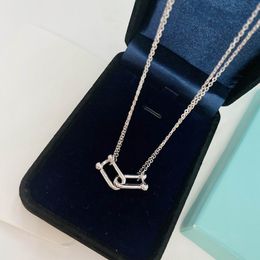 2023 lovely cute Pendant Necklaces long silver thin stainless steel two joint rings chain Luxury designer Women necklace with blue dust bag and box