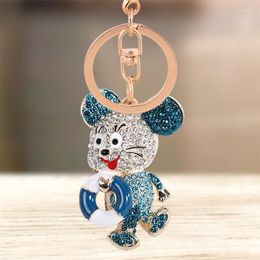 Keychains Cute Rhinestone Crystal Swimming Ring Mouse Keychain Animal Rat Key Chain Holder Bag Pendant Keyring