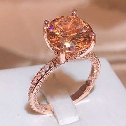 Band Rings New Round Orange Zircon Rose Gold Ring Female 925 Stamp Fashion Romantic Proposal Party Jewellery Gift Couple AA230530