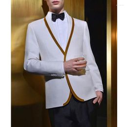 Men's Suits 2 Piece Wedding Tuxedo For Groom Slim Fit Men White Jacket With Black Pants Shawl Lapel Male Fashion Costume2023