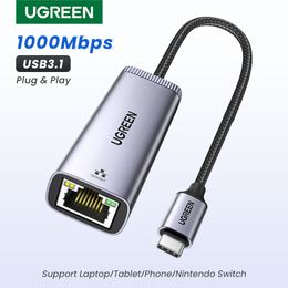 Cards UGREEN USB C Ethernet Adapter 1000/100Mbps USB Lan RJ45 Thunderbolt 3 for Laptop Macbook Samsung iPad USB Ethernet Network Card