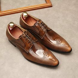 High Quality Genuine Leather Shoe For Men oxford Lace Up Handmade Brogue Black Brown Shoes Office Business Formal Shoes For Men