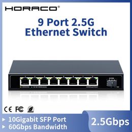 Switches HORACO 8 Port 2.5G Ethernet Switch 2.5GBASET Network Switcher 10Gigabit Uplink Plug and Play Hub Internet Splitter Fanless