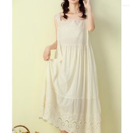 Casual Dresses Elegant Summer Dress Women Long White Clothing Embroidered Solid Colour Longue Loose Suspender Femme Maxi Robe