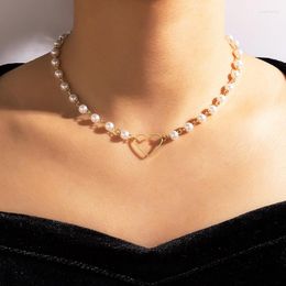 Pendant Necklaces HuaTang Elegant Hollow Out Love Heart Choker Neckalce For Women Trendy Pearl Stone Adjustable Party Jewelry Gifts