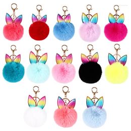 Keychains Chaveiro Keychain For Bags Pompom Faux Ear Fur Ball Key Rings Holder Jewellery Women Bag Charm Chain