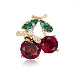 Brooches Red Crystal Cherry Fruits For Women Classic Enamel Leaf Bee Weddings Casual Office Brooch Pins Coat Corsage