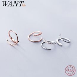 WANTME 925 Sterling Silver Fashion Simple Spiral Wave Zircon Unique Stud Earrings for Women Chic Ear Clip Nose Piercing Jewelry